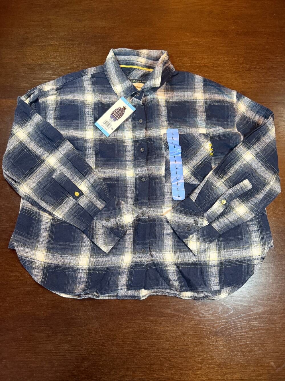 NWT Scotch & Soda Amsterdam Blue White Plaid Flannel Shirt L Button Up